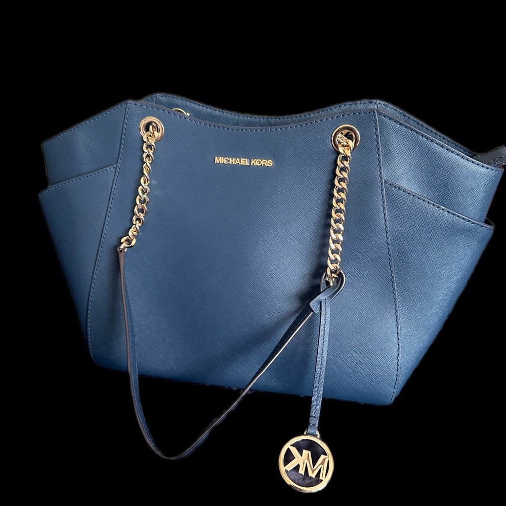 Michael Kors Navy Shoulder Bag with Gold Accents
